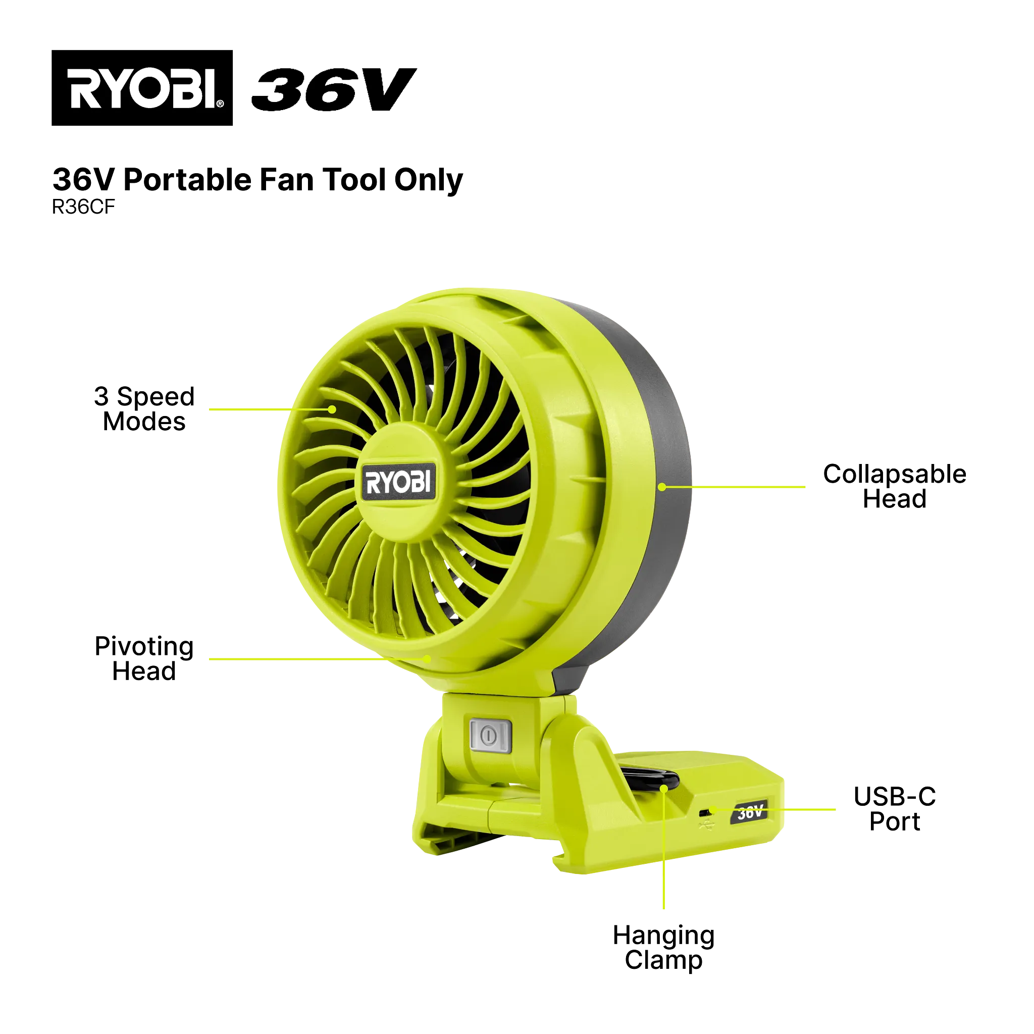 36V Portable Fan Tool Only 3 36V Portable Fan Tool Only