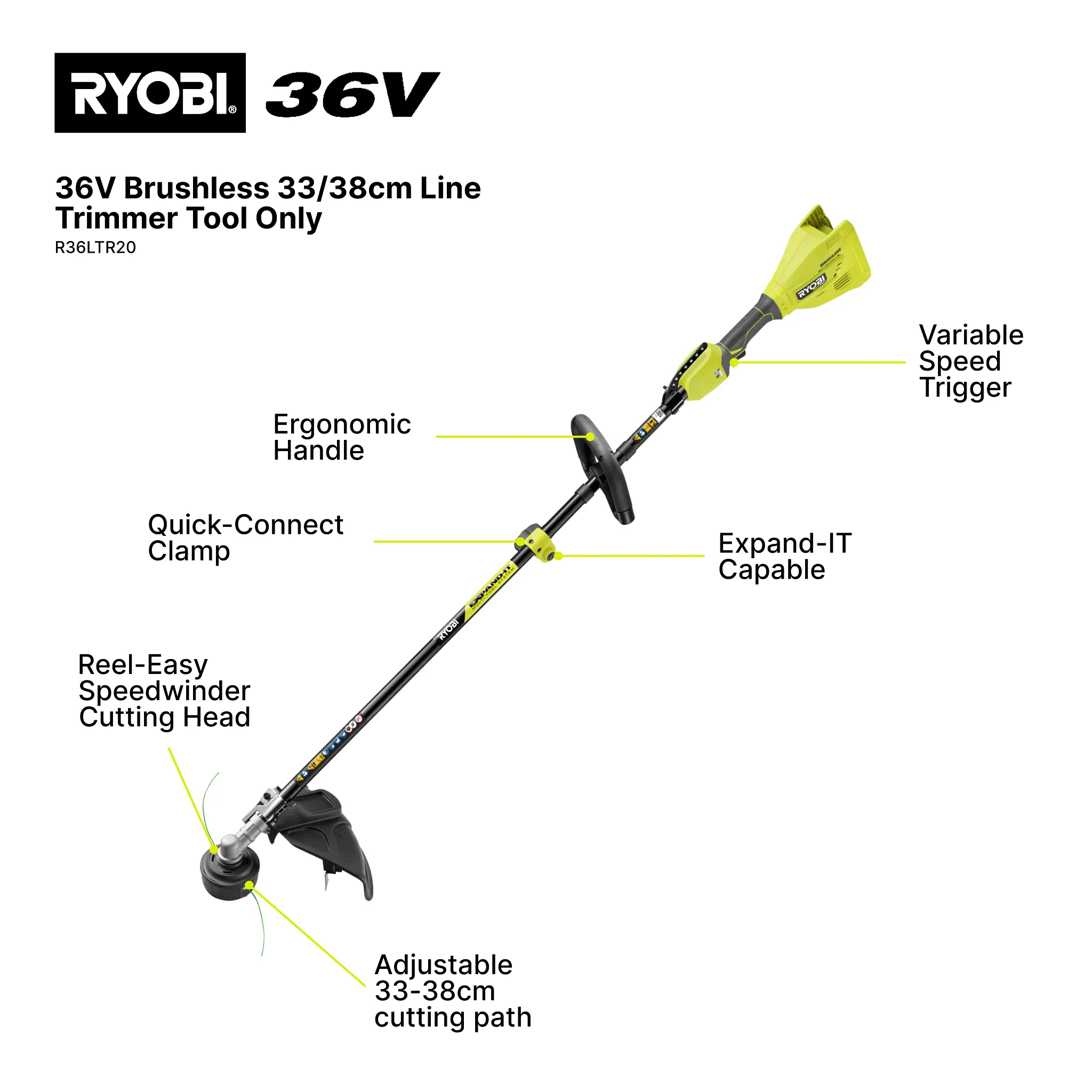 36V Brushless 33/38cm Line Trimmer Tool Only 3 36V Brushless 33/38cm Line Trimmer Tool Only