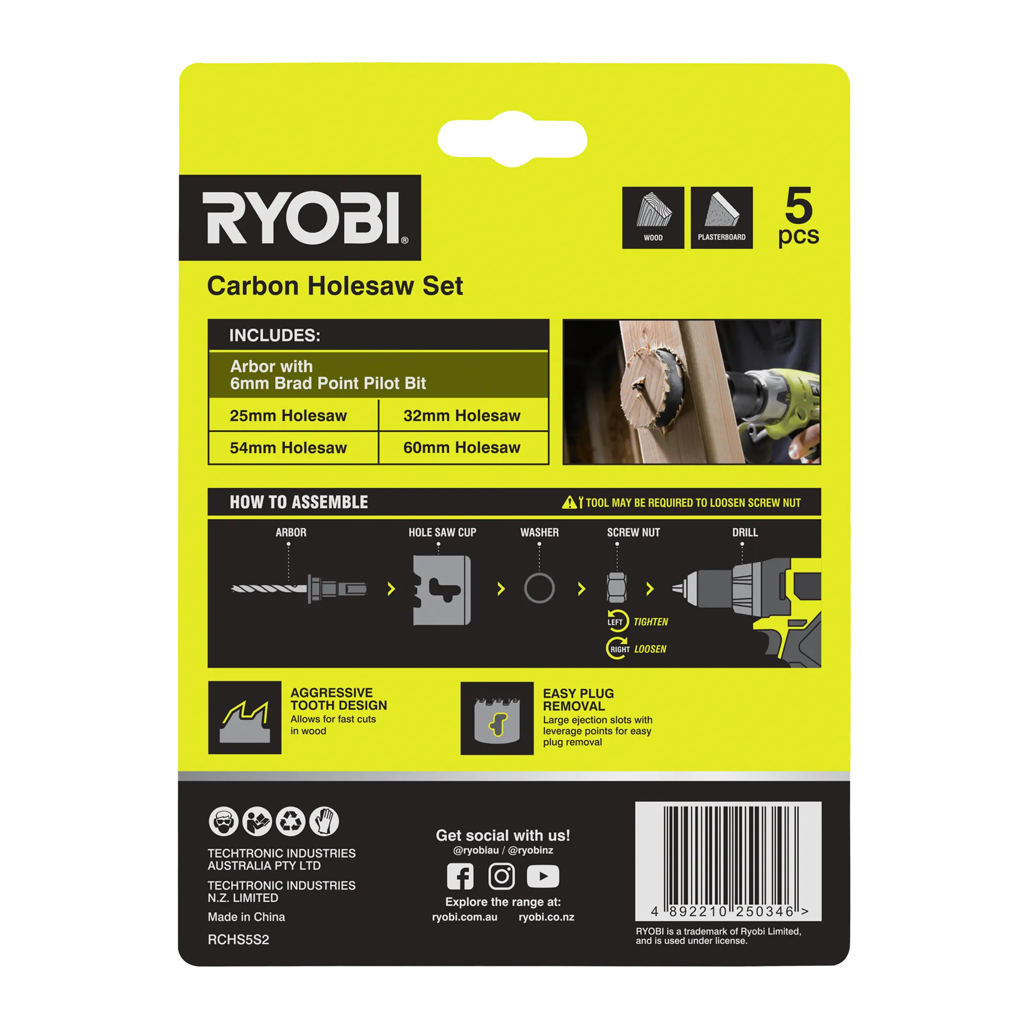 5-Piece Carbon Holesaw Set 3 5-Piece Carbon Holesaw Set