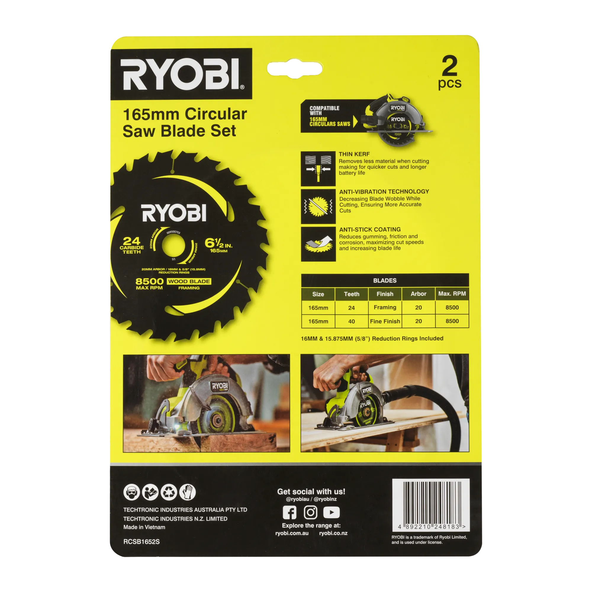 165mm 24T & 40T Circular Saw Blade 2 Pack 6 165mm 24T & 40T Circular Saw Blade 2 Pack