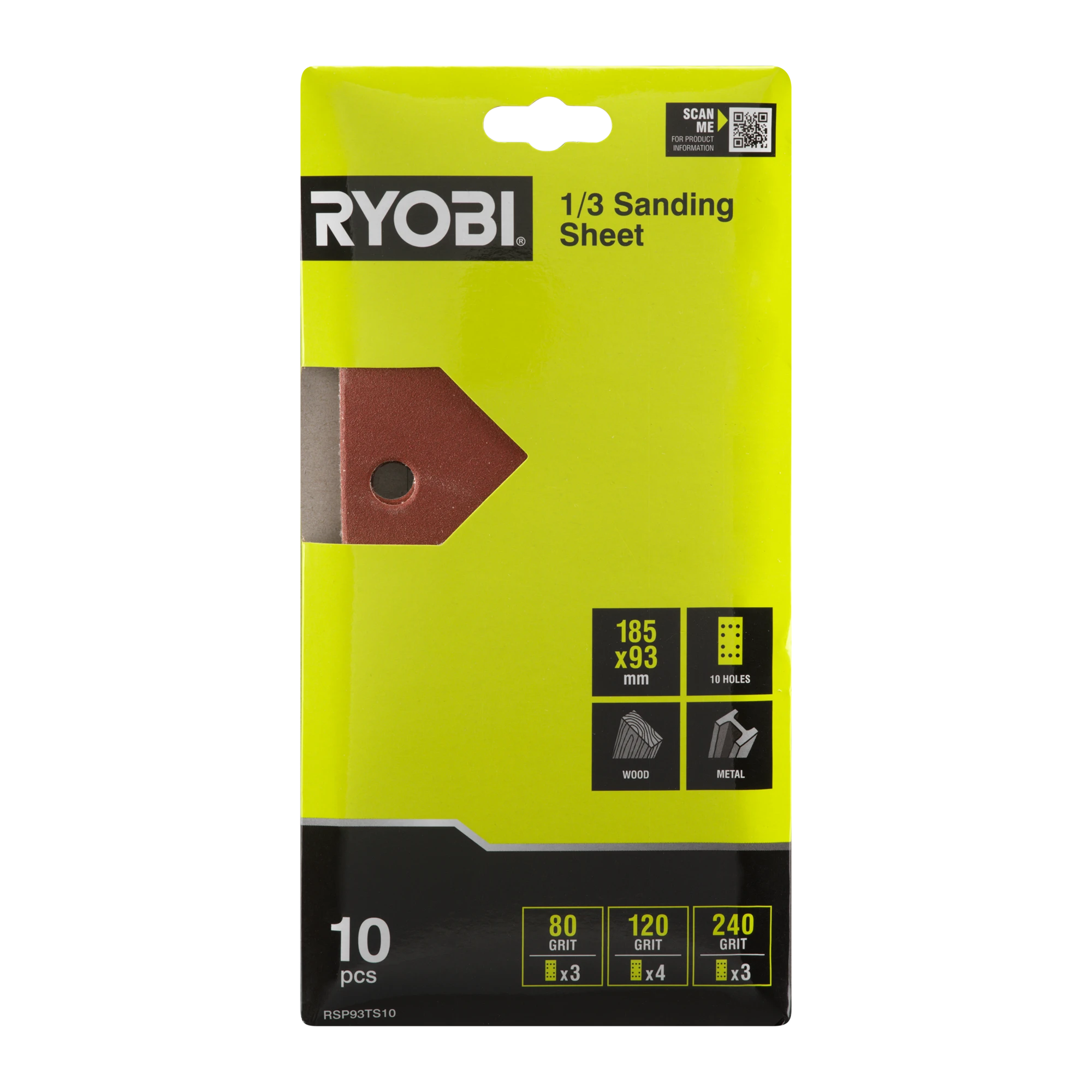 10-Piece 185 x 93mm 1/3 Sheet Sanding Set