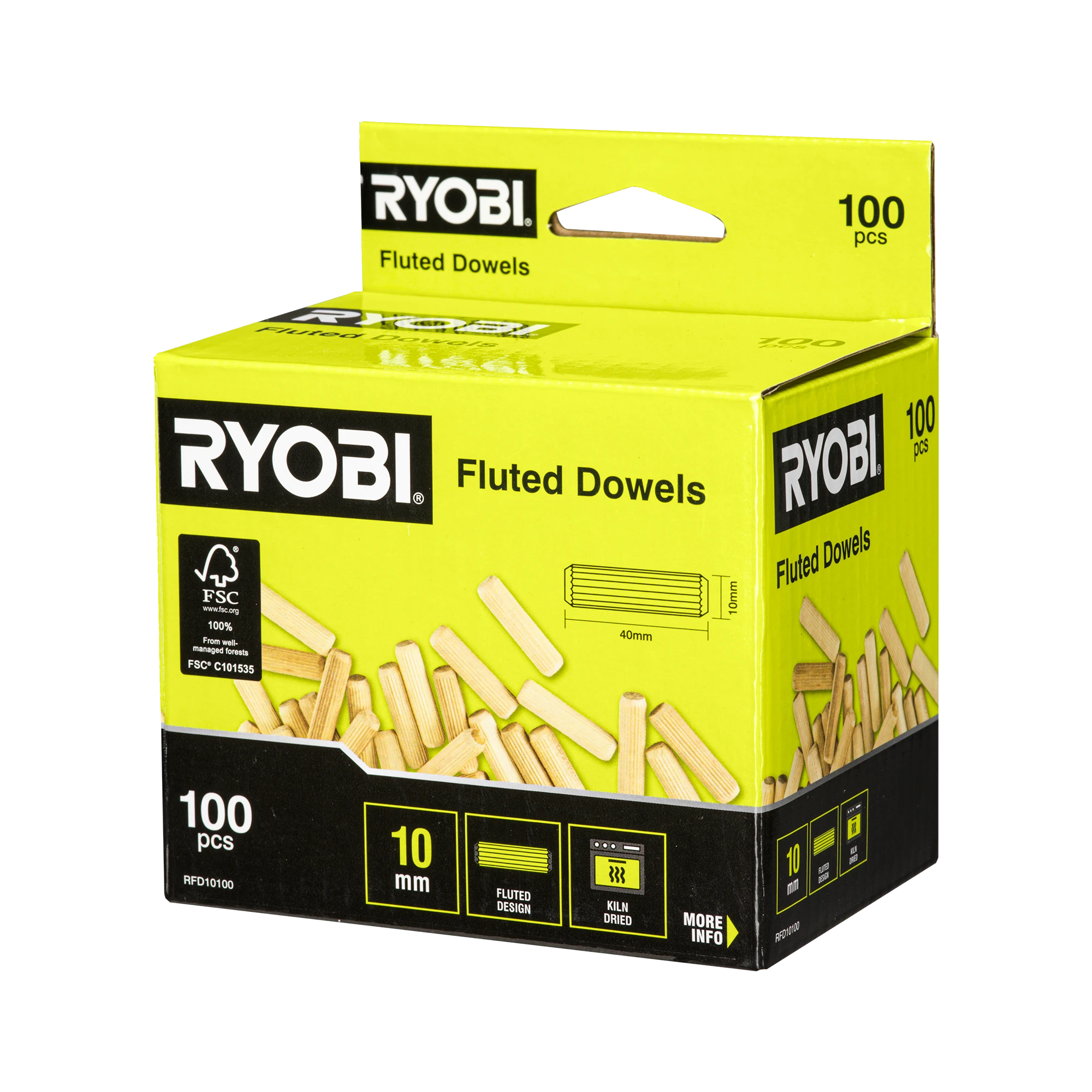 Fluted Dowel 10mm 100pk