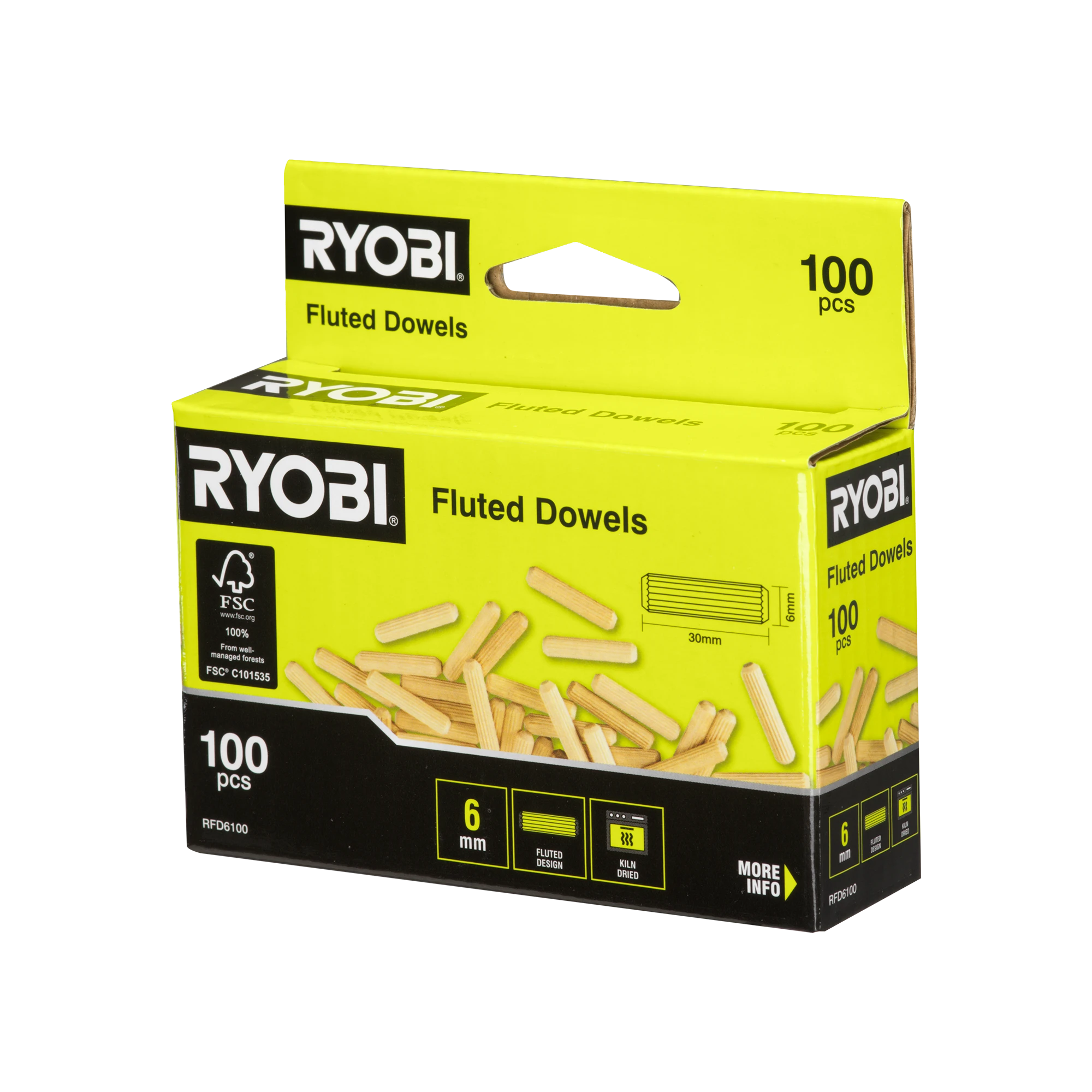 Fluted Dowel 6mm 100pk