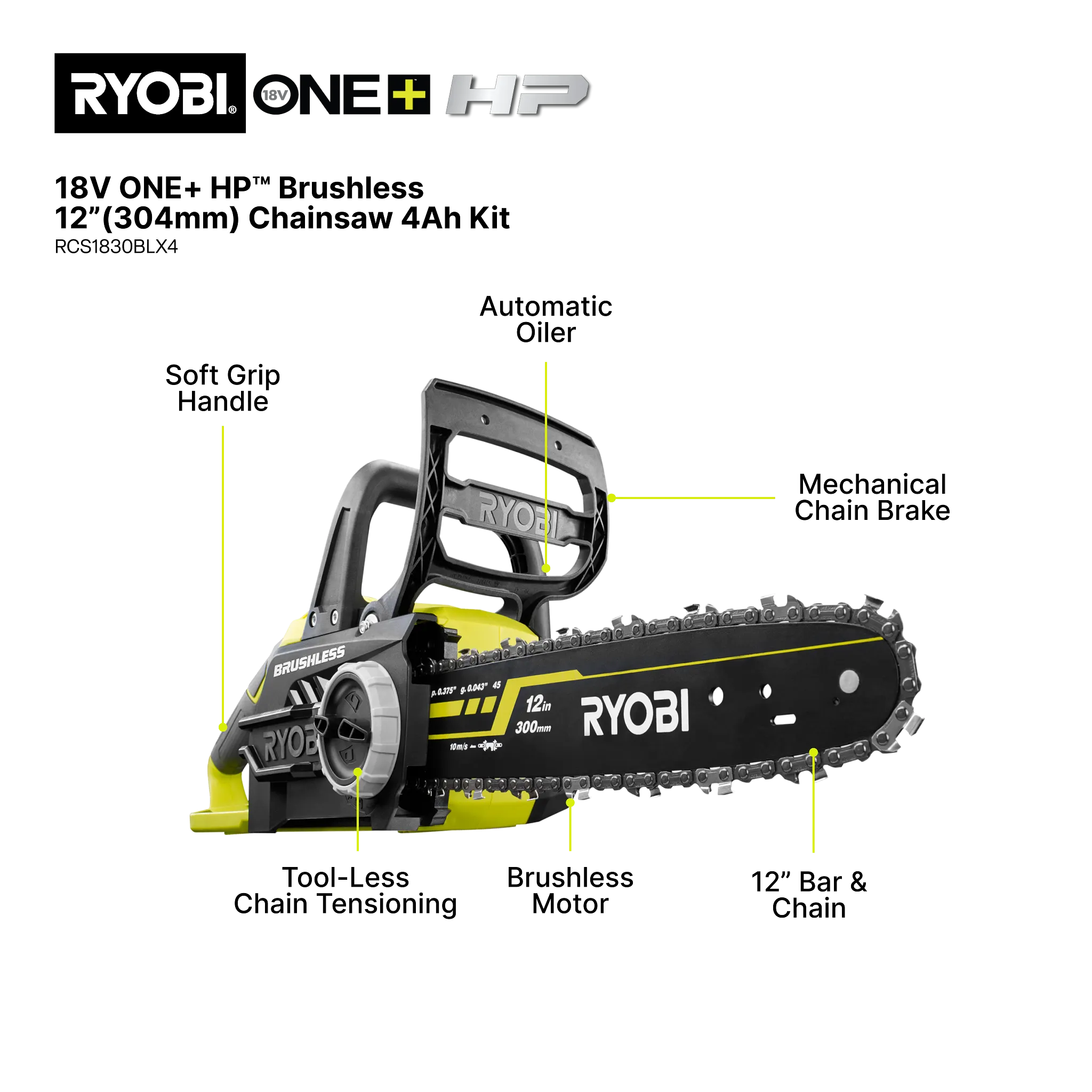 18V ONE+ HP? Brushless 12"(304mm) Chainsaw 4Ah Kit 3 18V ONE+ HP? Brushless 12"(304mm) Chainsaw 4Ah Kit