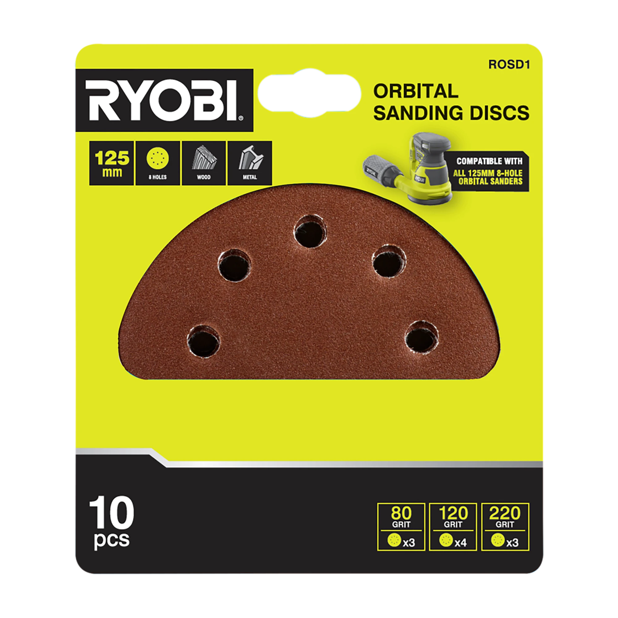 10-Piece 125mm Orbital Sanding Discs Set