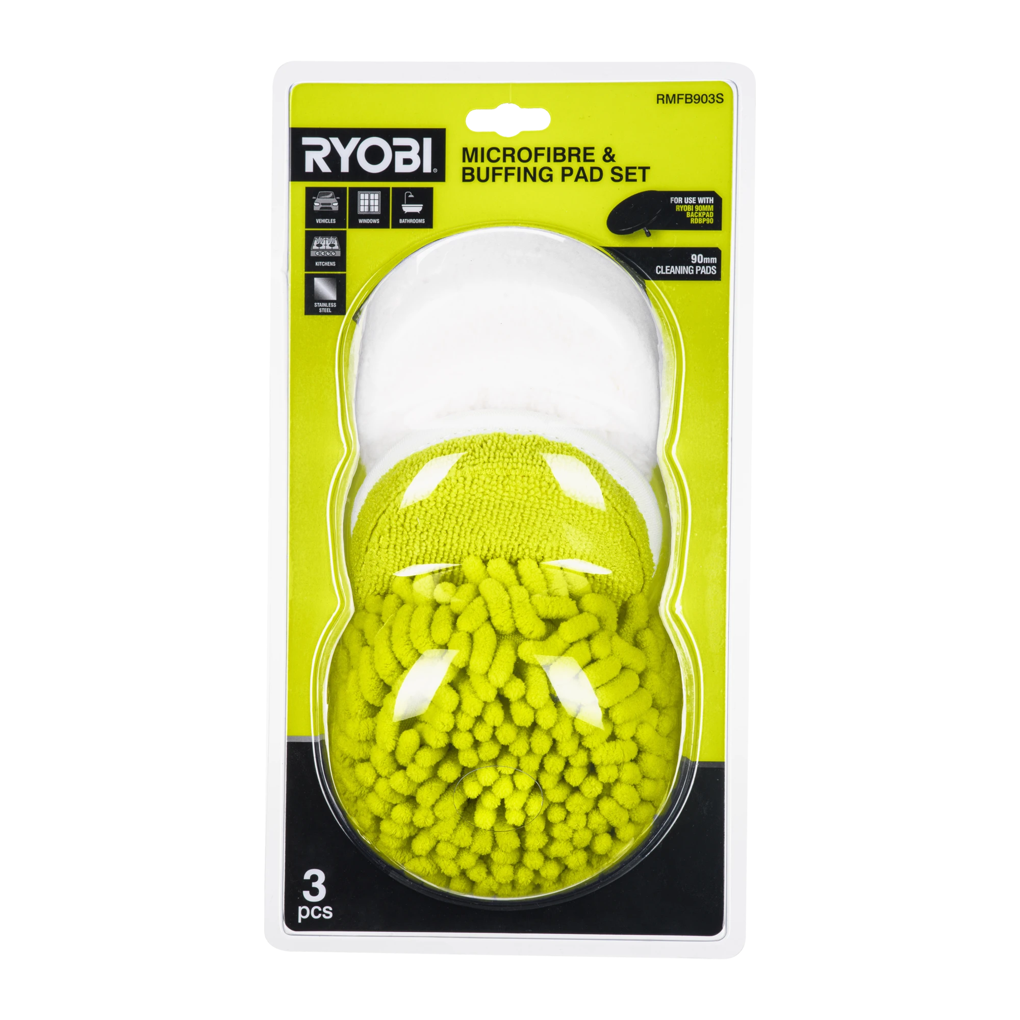 90mm 3-Piece Microfibre & Buffing Pad Set