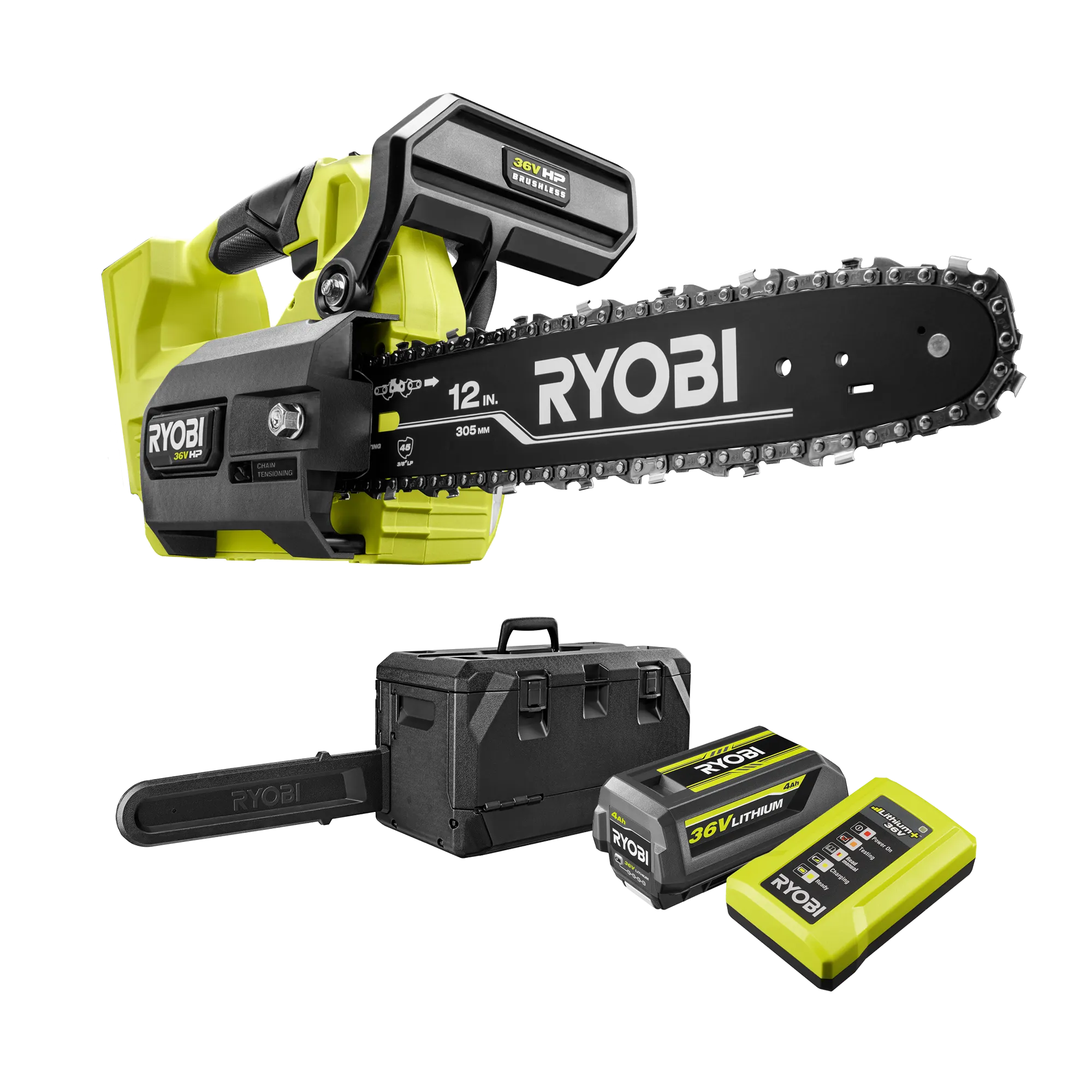 36V HP? Brushless 12”(304mm) Top Handle Chainsaw 4Ah Kit
