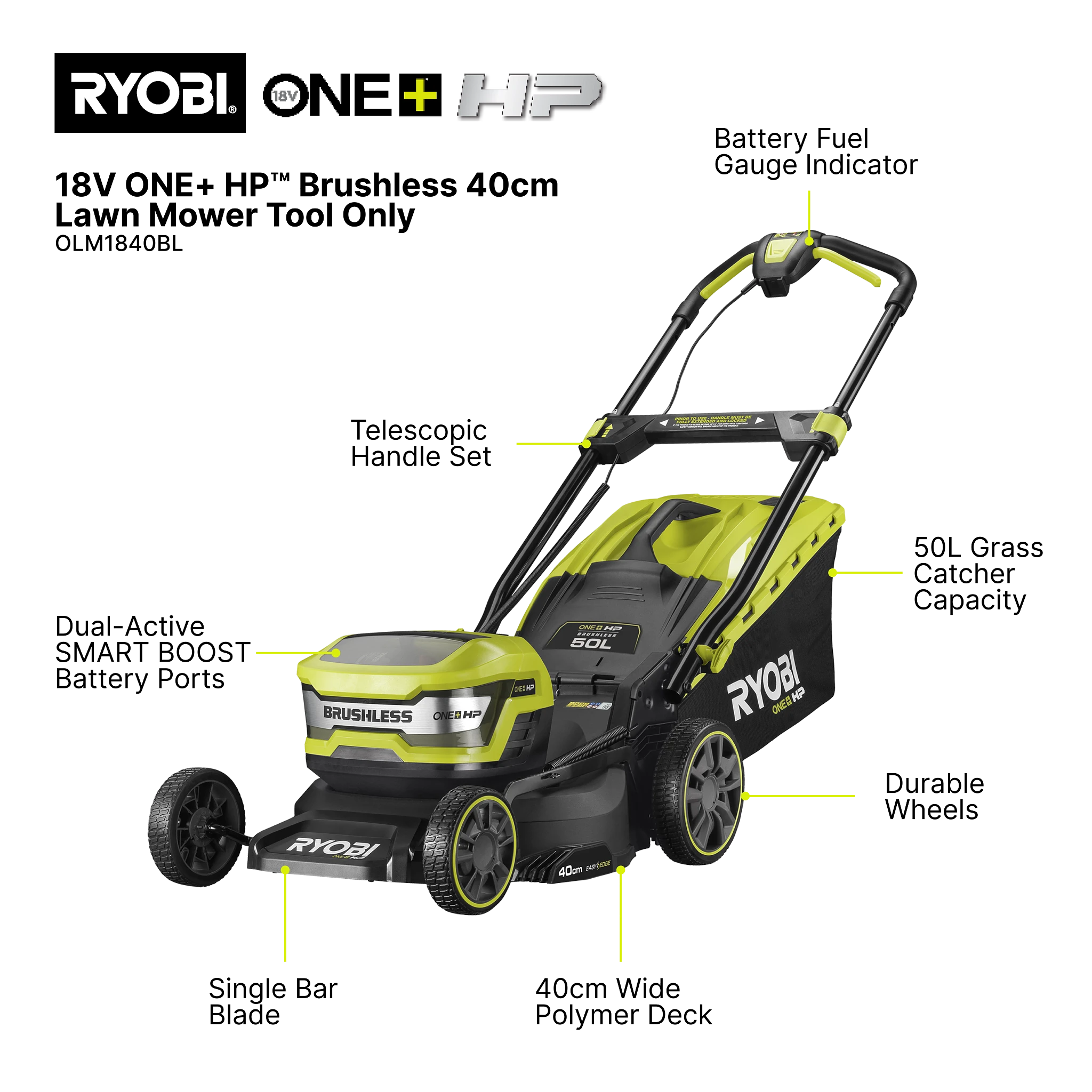 18V ONE+ HP? Brushless 40cm Lawn Mower Tool Only 3 18V ONE+ HP? Brushless 40cm Lawn Mower Tool Only