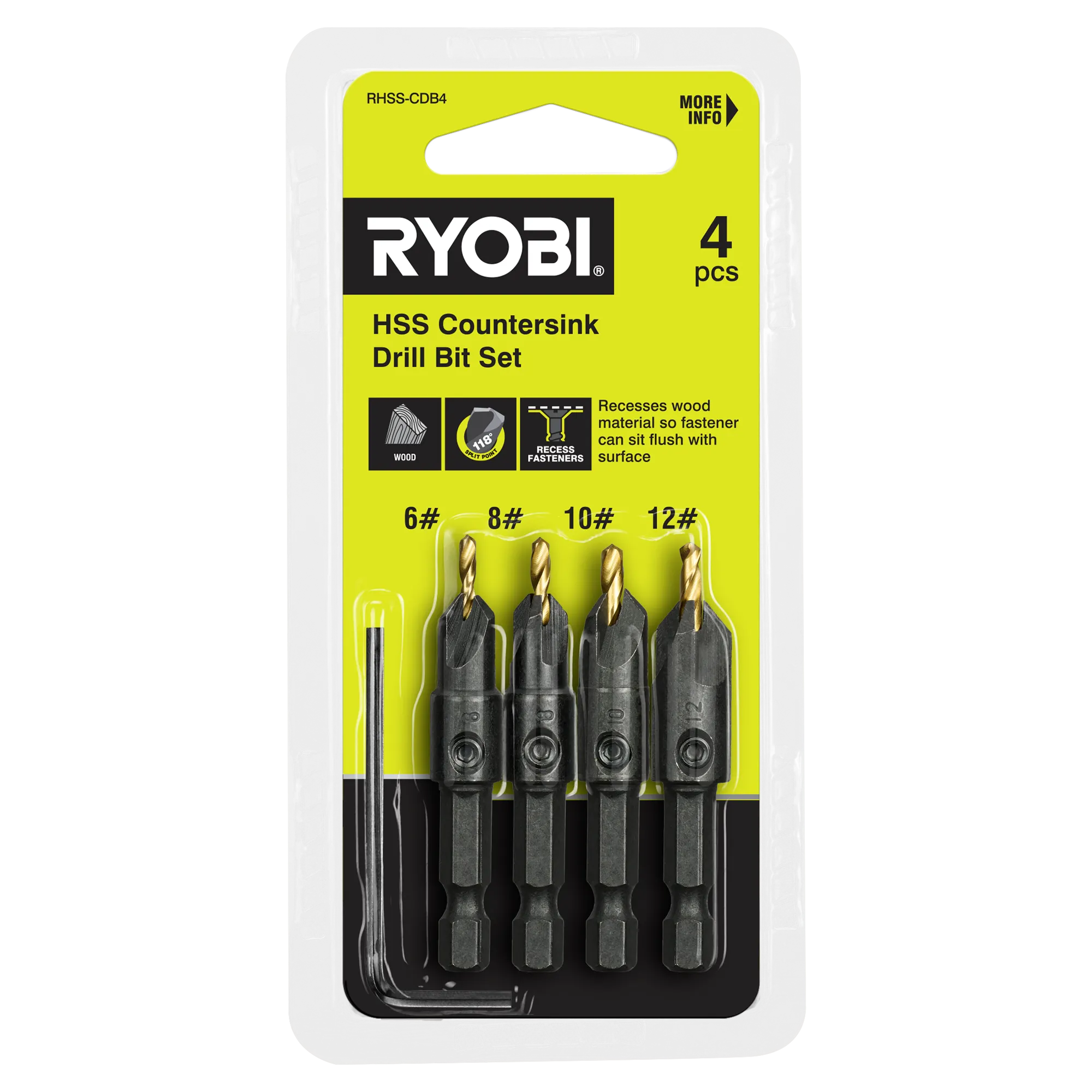4-Piece Countersink Drill Bit Set